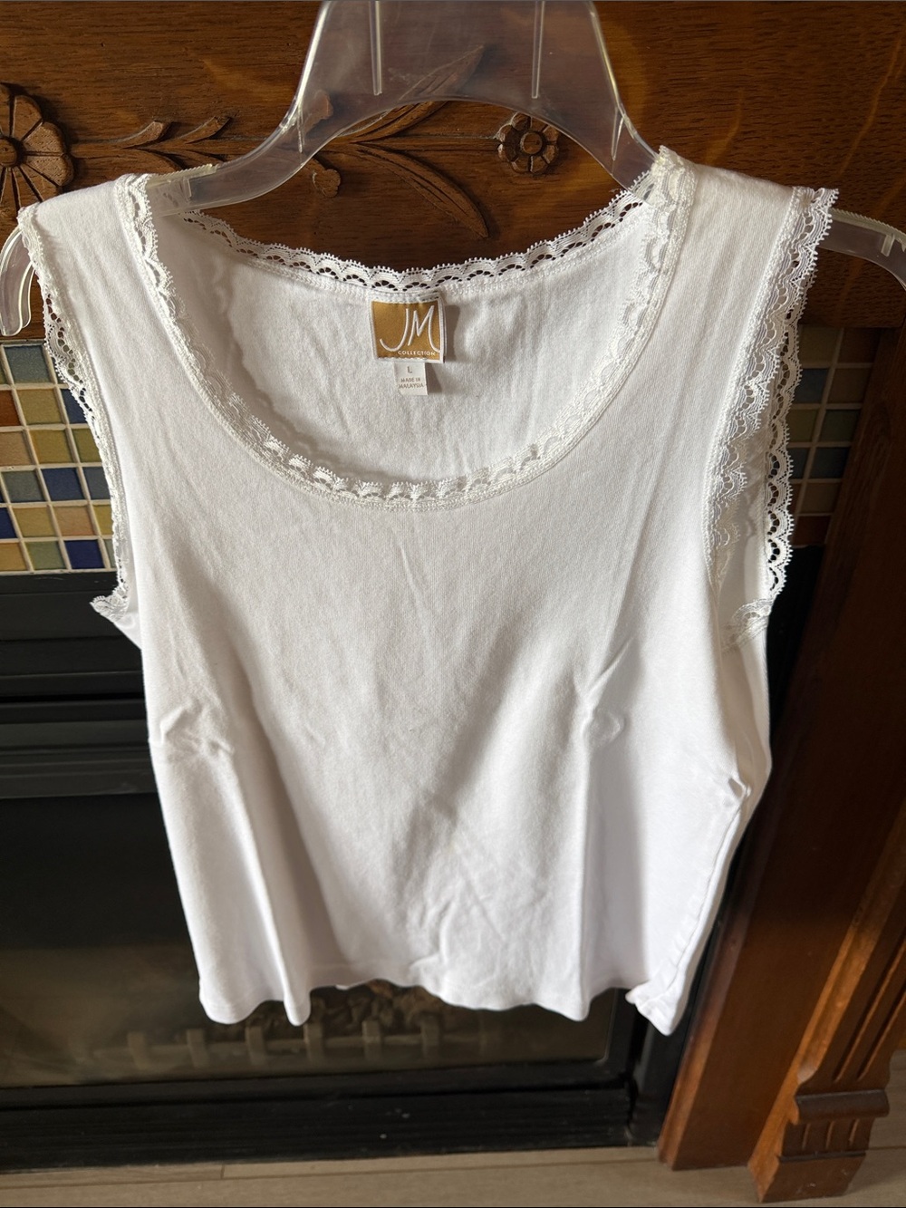 JM Collection White Lace-Trim Tank Top